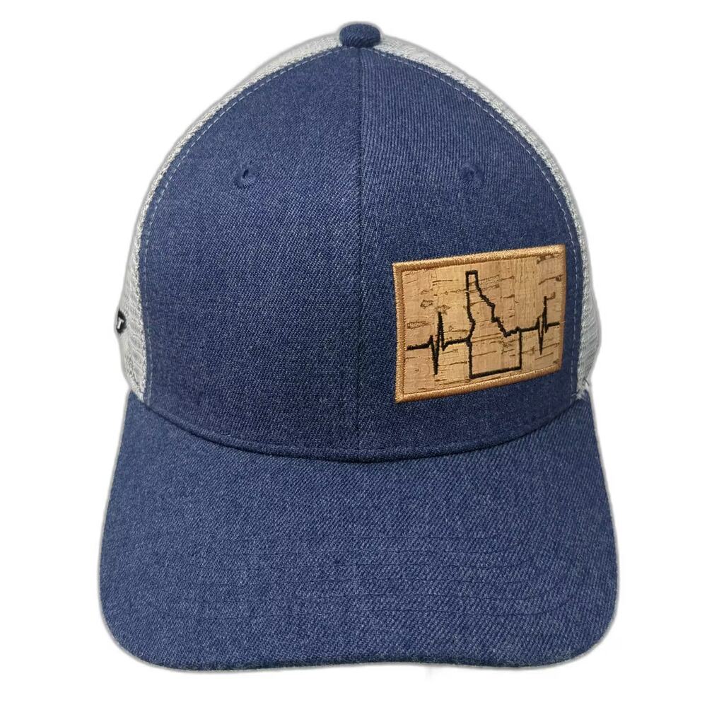 Heartbeat Brand Trucker Hat Blue Gray OS Idaho Cork Patch Sunset Underbrim